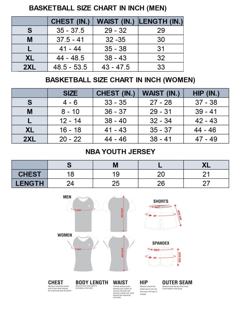NBA Jersey Size Chart
