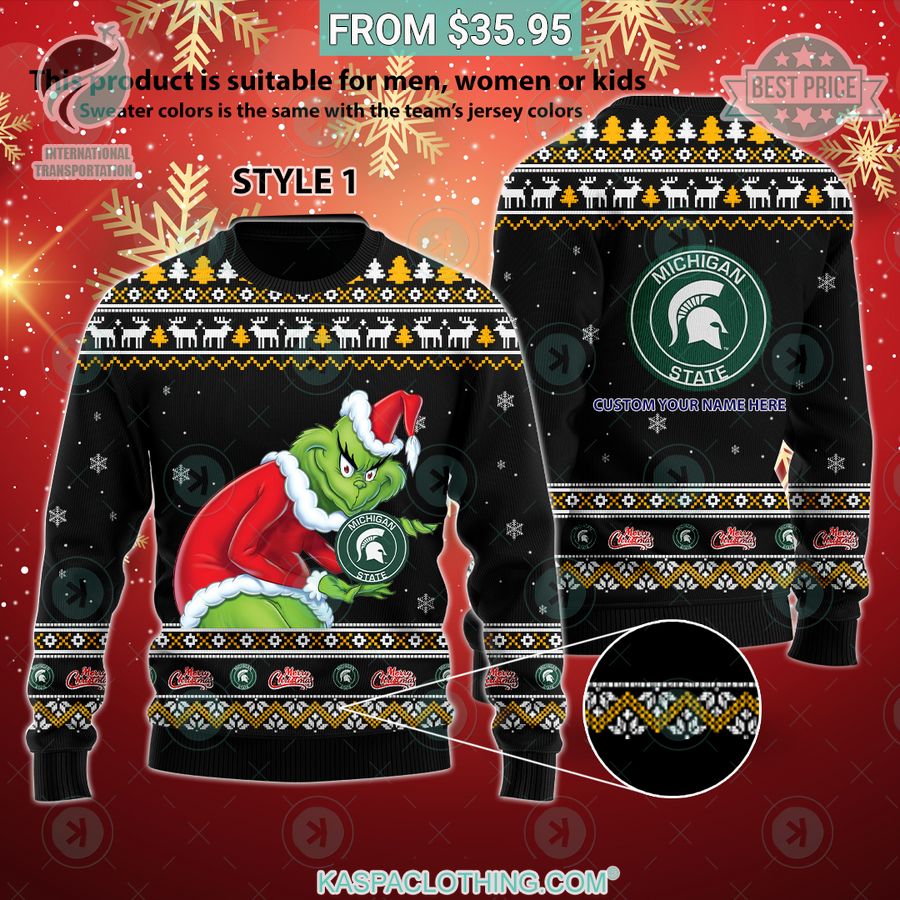 Michigan State Spartans Grinch Sweater Natural and awesome