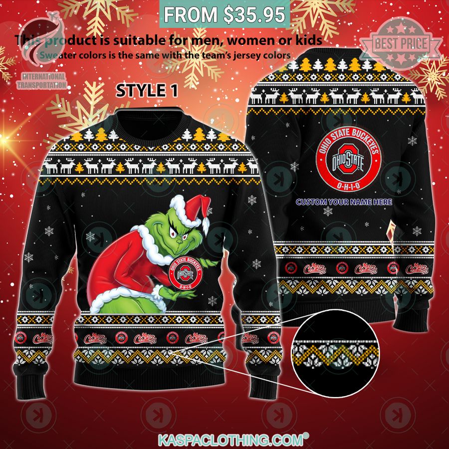 Ohio State Buckeyes Grinch Sweater Rocking picture