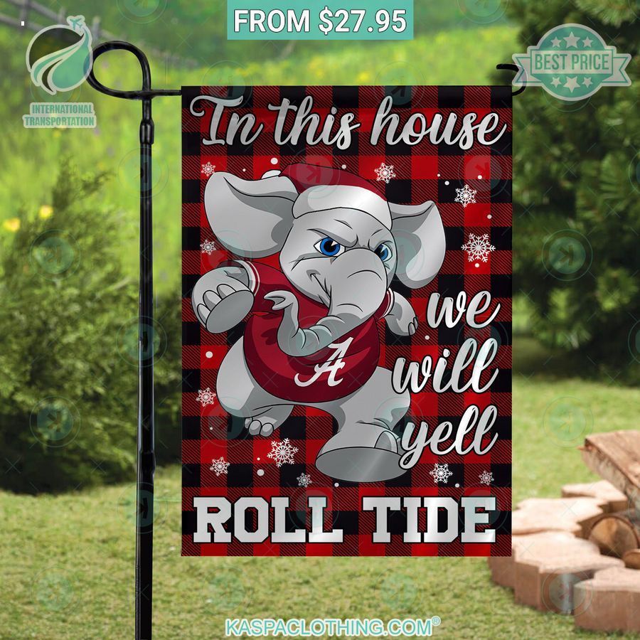 alabama crimson tide mascot in this house we will yell roll tide flag 1