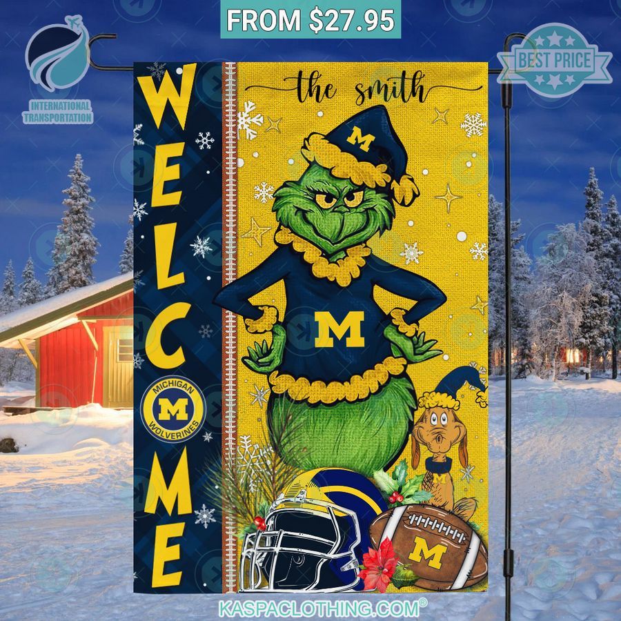Grinch Michigan Wolverines Christmas Welcome Flag Natural and awesome
