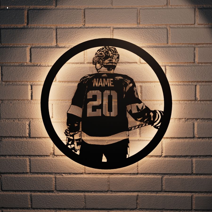 Personalized Hockey Player Led Light Sign Royal Pic of yours
